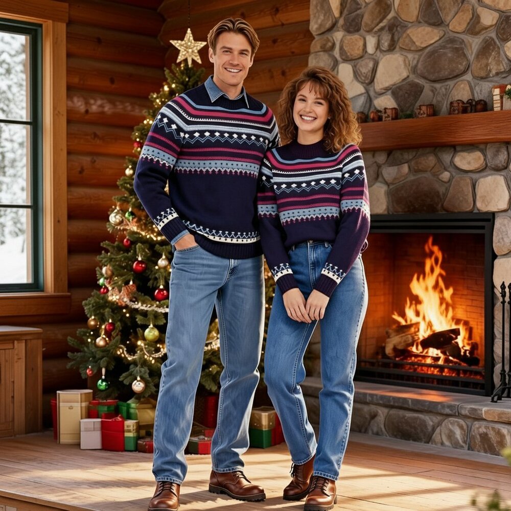 Vintage 80s Kmart Fair Isle Sweater L Unisex Blue Nordic Knit Retro Winter Ski